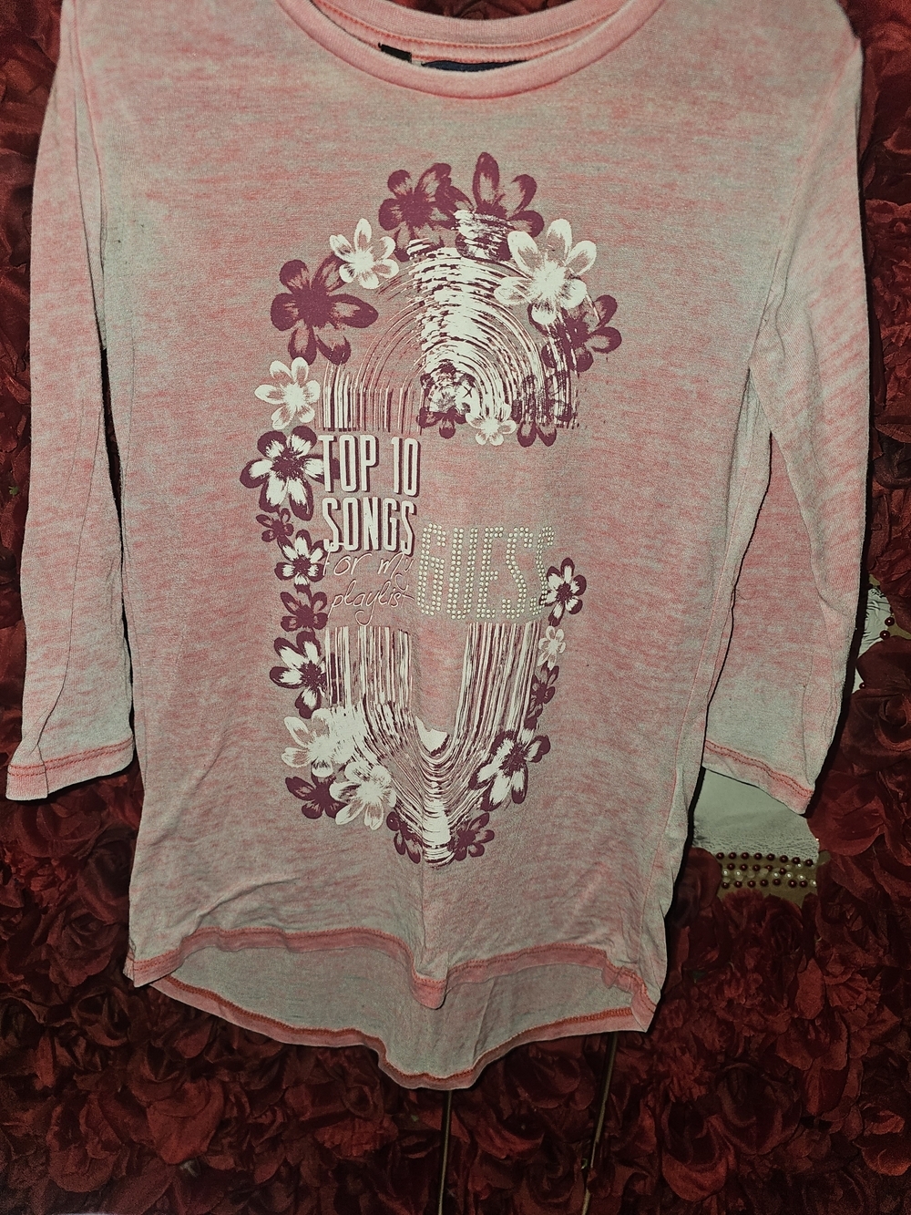 Guess Women's Pink Graphic Long Sleeve Top
